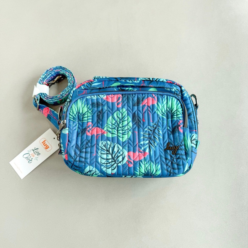 NWT Lug Mini Ranger Crossbody Bag Flamingo Blue RFID Quilted Travel Purse - Picture 4 of 12